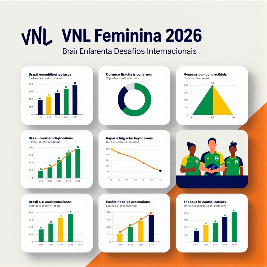 Infográfico - VNL Feminina 2026: Brasil Enfrenta Desafios Internacionais e Busca Título para Consolidar Seleção Olímpica