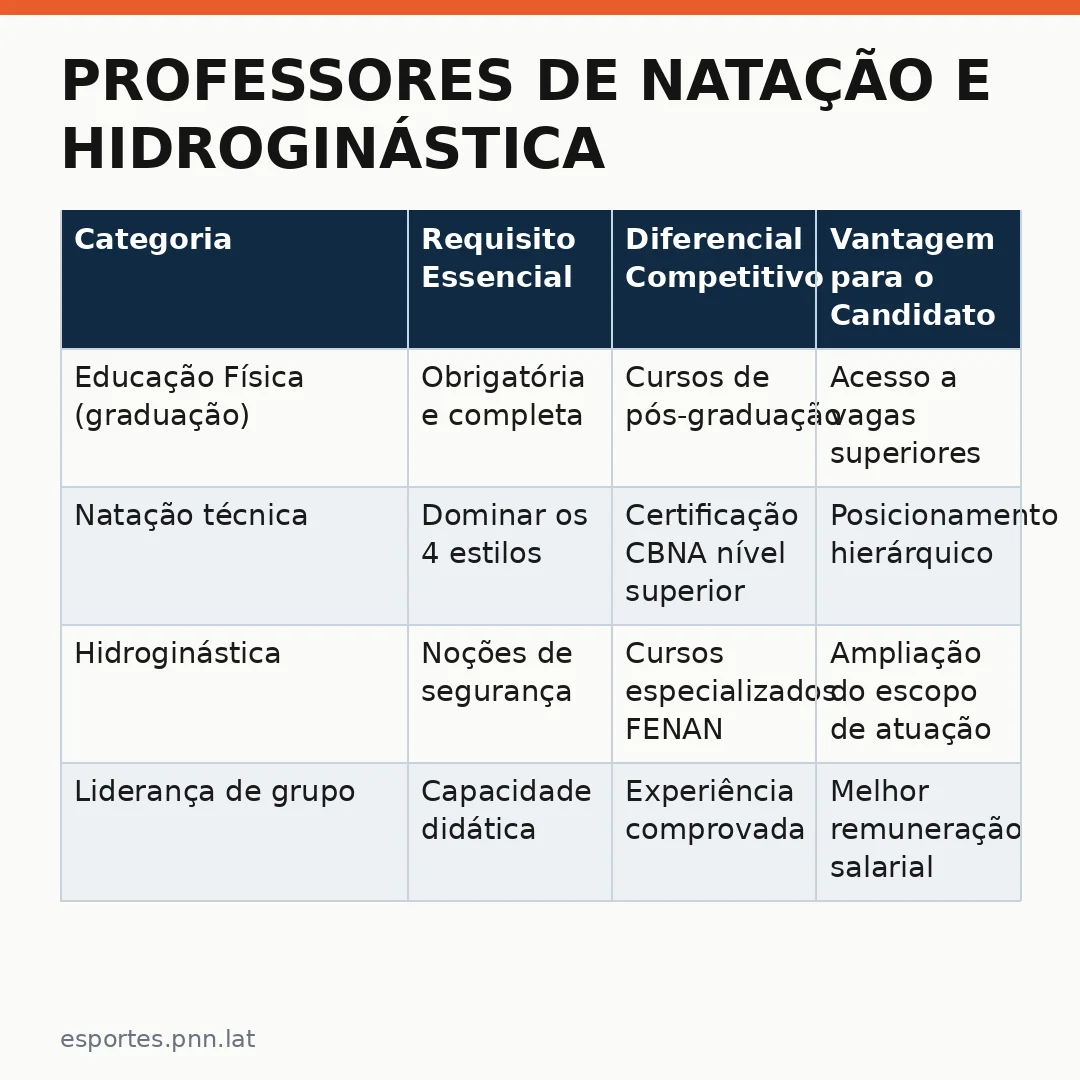 Infográfico - Professores de Natação e Hidroginástica: Vagas Abertas no Setor Esportivo